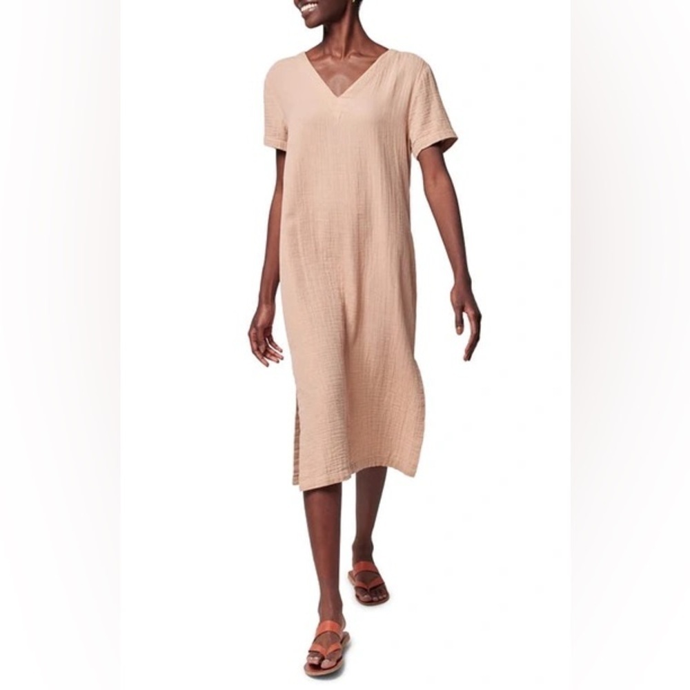Faherty Maggie Double Organic Cotton Gauze Midi Tunic Dress Nougat Natural XS/S